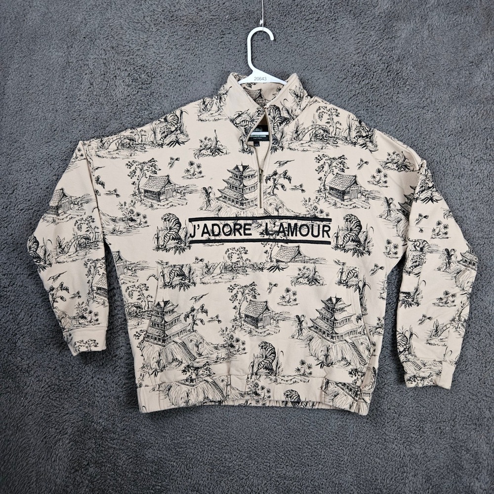 ELLANDEMM J'ADORE L'AMOUR Toile Tiger Quarter Zip Pullover Sweatshirt‎ M/L